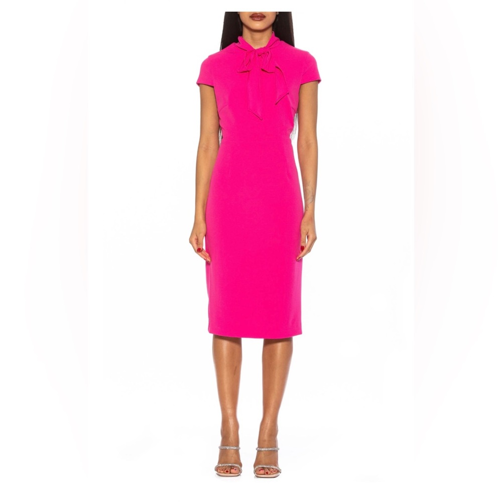 ππNWT ALEXIA ADMOR CAROLINA TIE-NECK CAP SLEEVE SHEATH MIDI DRESS Sz XSπππ - Picture 12 of 13